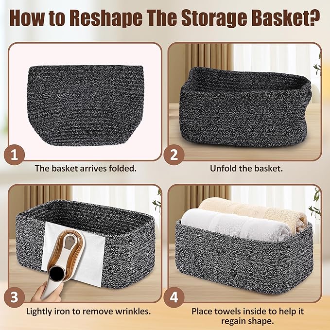 5-Pack Small Woven Rope Storage Baskets – 2 Sizes Organizer Bins for Closet, Shelf, Bookshelf, Nursery, Changing Table, Fabri