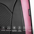 CAR PASS Memory Foam Car Seat Covers,Air Cool Mesh Thick Seat Covers Front Seats,Pink Metal Film Leather Seat Cover for Car,U