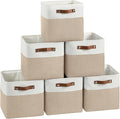 FinishingBo Cube Storage Baskets 6 Pack, 11x11 inch Cube Storage Bins with Leather Handles for Shelf Closet (White/ Khaki)