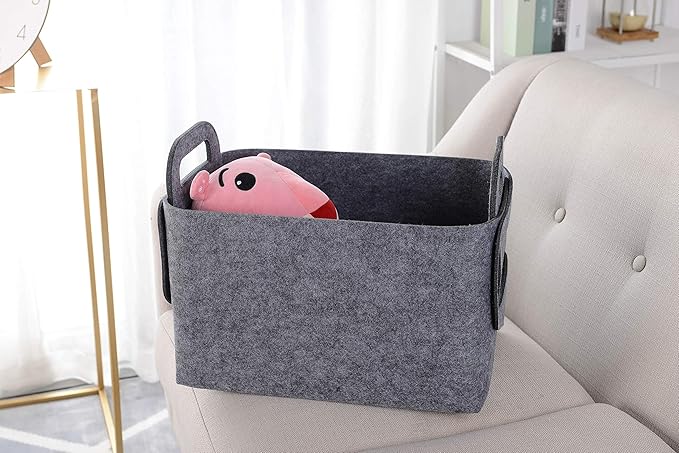 Minoisome Storage Basket Felt Storage Bin Collapsible& Convenient Box Organizer with Carry Handles for Office Bedroom Closet 
