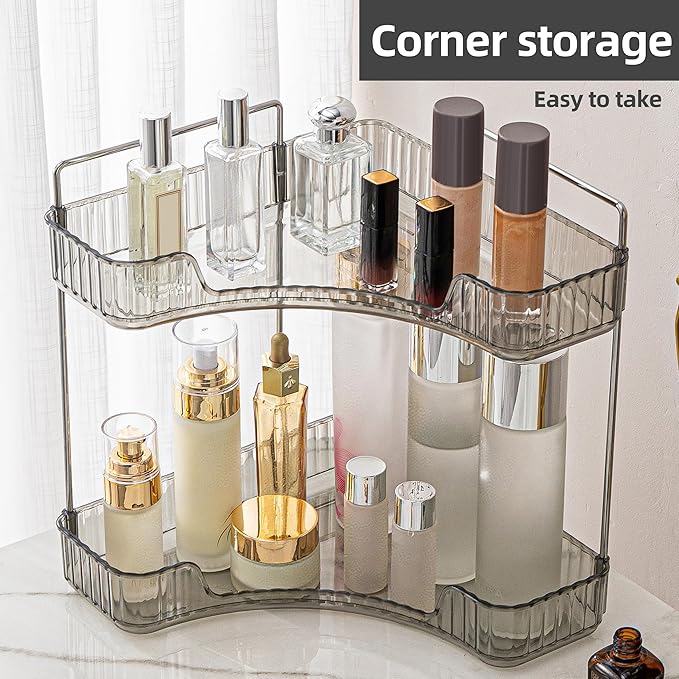 YCIA&DONE Corner Bathroom Counter Organizer, Makeup Organizer for Vanity, Skincare Cosmetic Perfume Tray, Corner Countertop S
