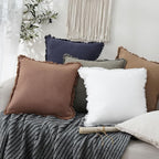 Foindtower Set of 2 Decorative Linen Fringe Throw Pillow Covers Boho Farmhouse Cushion Cover with Tassels Lumbar Accent Pillo