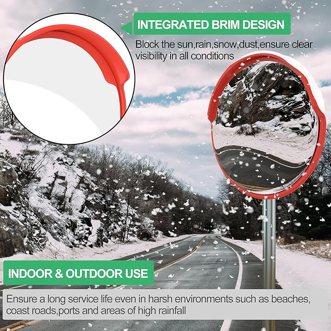 RELIANCER 32" Convex Security Mirror,Curved Safety Traffic Road Driveway Mirror,Adjustable Safety Corner Surveillance Mirrors,Outdoor Indoor Blind Spot Mirrors For Garage Parking Lot Shop Office
