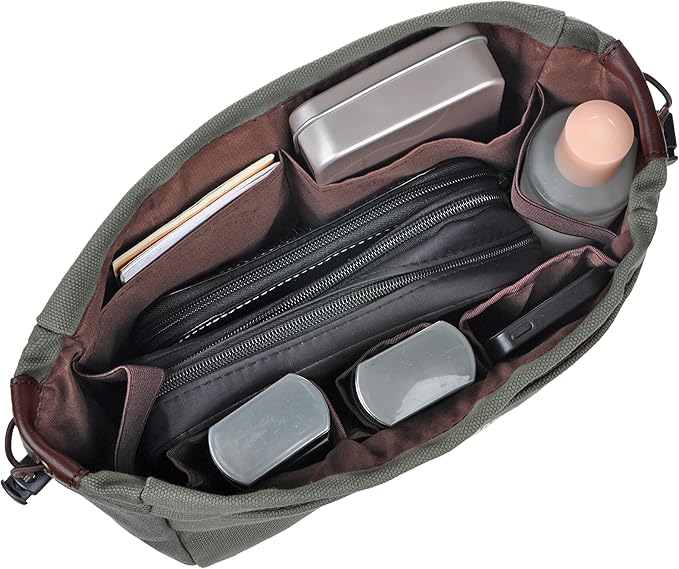 Vercord Canvas Handbag Organizers, Sturdy Purse Insert Organizer Bag in Bag, 10 Pockets Color Army Green Small