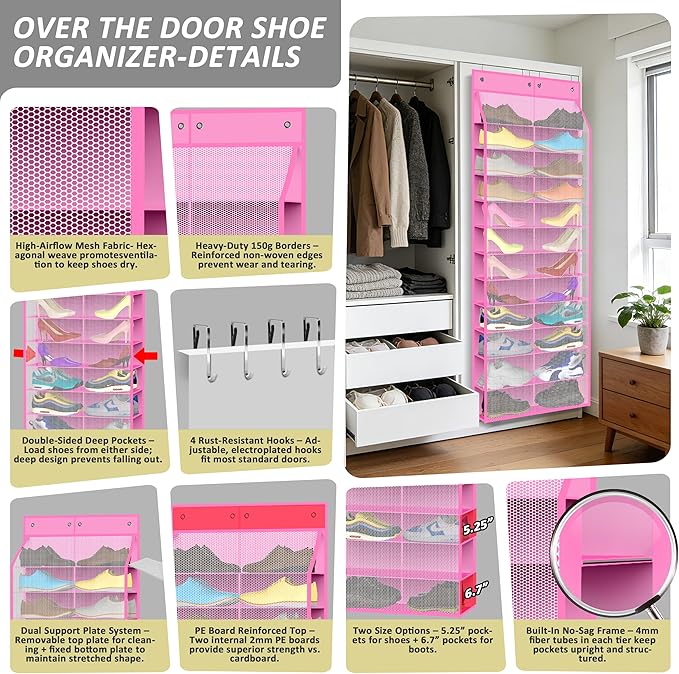 Kotkn 24-Pair Over Door Shoe Organizer for Family & Kids, Double Sided | Hanging Storage for Sneakers, Boots, Toys & Room Org