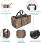 Joyfol Day Extra Large Utility Tote Bag, Reusable Grocery Bags Foldable,Upgraded Metal Frame, With Sturdy Handles Reinforced Bottom Heavy Duty Oxford Fabric Moving Shopping Bags, Leopard Brown