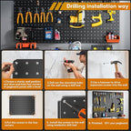 Peg Board, 110pcs Metal Pegboard Kit, Includes 4 Pack Black Peg Board Panels with Accessories and Hook Locks, Large Heavy Dut