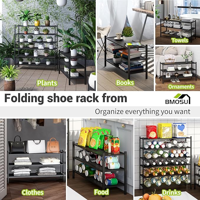 BMOSU 3-Tier Bamboo Extended Shoe Rack Premium Stackable Shoe Shelf Storage Organizer for Hallway Closet Living Room Entryway