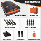 Mockins 20 Cu.Ft. Roof Cargo Bag for Top of Car | 53"x40"x17" All-Weather Rooftop Cargo Carrier Bag | Abrasion-Resistant Vinyl Car Top Carrier Without Roof Rack w/Mat, Straps, Hooks, Lock & Carry Bag