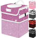 Cute Mini Car Trash Bag with Lid, Glitter Garbage Can Bin Hanging for Back/Front Seat/Console, Waterproof, Leakproof, 2.5 Gallon, Purple Bling Sparkly