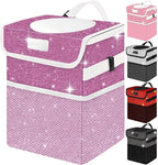 Cute Mini Car Trash Bag with Lid, Glitter Garbage Can Bin Hanging for Back/Front Seat/Console, Waterproof, Leakproof, 2.5 Gallon, Purple Bling Sparkly