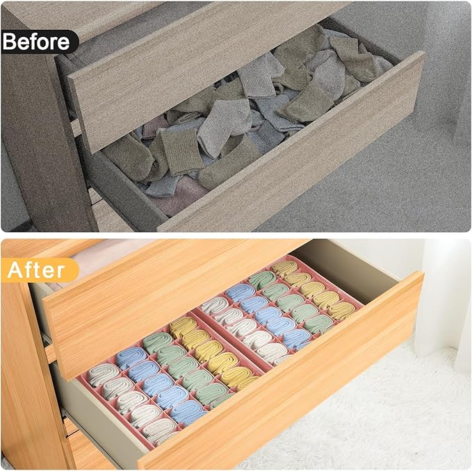 Joyoldelf Sock Organizer Drawer Organizer - Underwear Organizer, 24 Cell Collapsible Closet Organizers and Storage Sock Holde