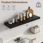 36 Inch Floating Shelves for Wall, 8 Inch Deep Floating Shelf for Storage & Display, Rustic Wall Mounted Shelf with Invisible
