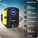FORTEM Tire Inflator Portable Air Compressor, Air Pump for Car Tires and Bikes, Car Tire Pump w/Auto Shut Off, 150 PSI, 12V DC, LED Light, Carrying Case, for Men, Women