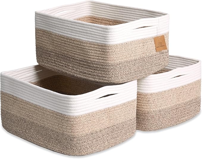 NaturalCozy Storage Baskets 16.8”x13”x7.6” Cotton Rope Woven Baskets for Organizing 3-Pack | Toy Storage Bins | Basket for Sh