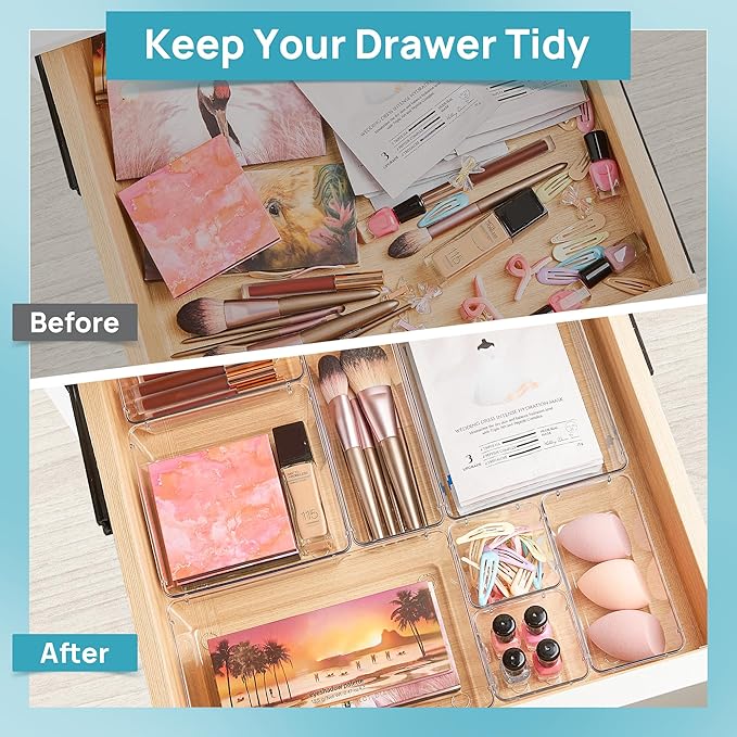 Vtopmart 72 PCS Clear Plastic Drawer Organizers Set + 12Pack Drawer Organizer for Clothes