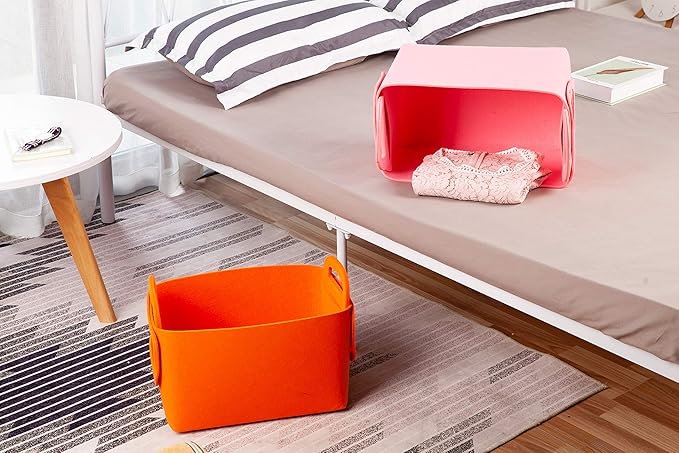 Minoisome Storage Basket Felt Storage Bin Collapsible& Convenient Box Organizer with Carry Handles for Office Bedroom Closet 
