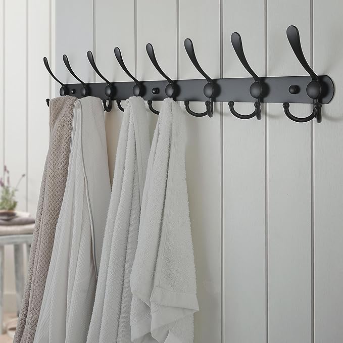 Dseap Coat Rack Wall Mount - 29.5” Long 8-Tri-Hooks Heavy Duty Coat Hanger Rail Wall Hooks for Hanging Coats Hats Clothing Cl