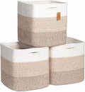 NaturalCozy Storage Cubes 11 Inch Cotton Rope Woven Baskets for Organizing, 3-Pack | Cube Storage Bin | Square Storage Basket