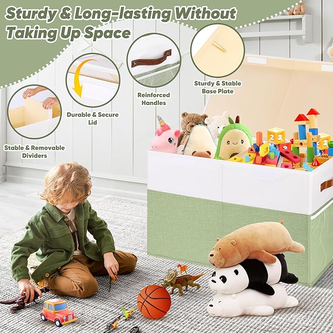 Large Toy Storage Box, Collapsible Sturdy Toys Storage Chest With Mesh, 25x13x16 Kids Toy Storage Organizer, Extra Large Toy 
