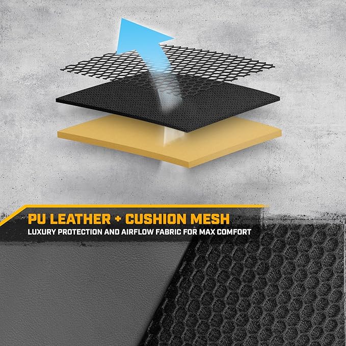 CAT PU Leather Rear Bench Seat Cover – Gray, 60/40 Split Fit for Cars, Trucks, SUVs – Waterproof, Scratch-Resistant, Semi-Uni