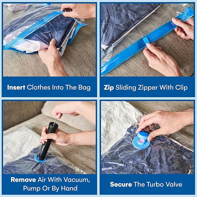 12 Pack Variety Vacuum Storage Bags for Comforters, Blankets & Clothes – Vacuum Sealed Compression Bags with Hand Pump – Spac