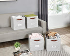 DECOMOMO Storage Baskets, 13x15x13 Storage Cube Bins with Labels for Organizing Shelves (Kallax / 4pcs, Light Texture Grey)