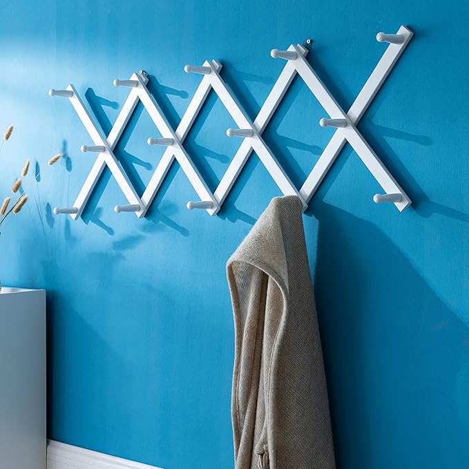 SKOLOO Hat Rack for Wall with 14 Hooks, Solid Wooden, Modern, Expandable Coat Rack Wall Mount for Coats, Hats, Bags, Baseball