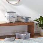 Amazon Basics Plastic Storage Containers with Secure Latching Lids, Stackable Organization Bins for Organizing, Clear/Grey, 1