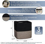 NaturalCozy Storage Cubes 11 Inch Cotton Rope Woven Baskets for Organizing, 3-Pack | Cube Storage Bin | Square Storage Basket