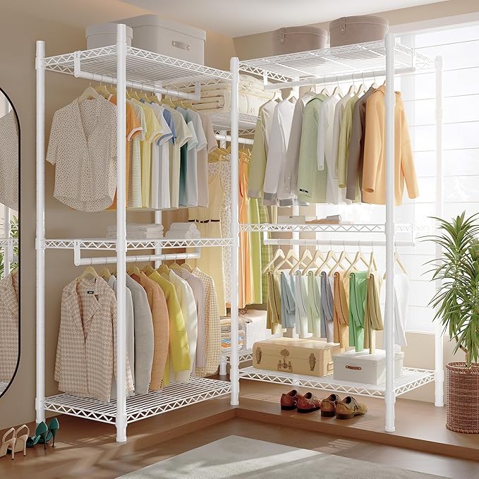 Raybee Clothes Rack with Cover,Clothing Racks for Hanging Clothes Heavy Duty,Portable Closet with Shelves,Adjustable,Loads 90