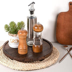 Round Decorative Tray Wood Bathroom Counter Organizer Farmhouse Kitchen Decor Wooden Riser for Soap Dish, Perfume, Candle, Sp
