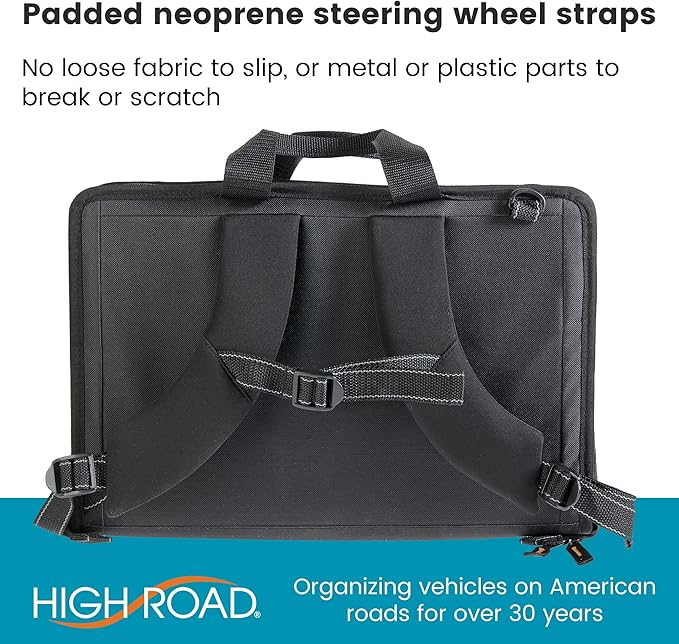 High Road Car Desk for Laptop and Steering Wheel Desk - Portable Car Office Laptop Case with 6 Storage Compartments, Phone Holder, Sturdy Mouse Tray and Wrist Rest