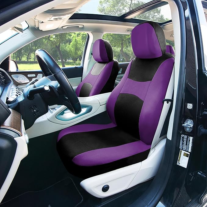 FH Group Front Set Cloth Car Seat Covers for Low Back Car Seats with Removable Headrest, Universal Fit, Airbag Compatible, Se