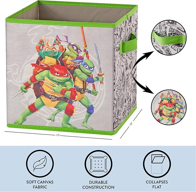 Teenage Mutant Ninja Turtles: Mutant Mayhem Storage Cubes – Set of 2 Collapsible Fabric Bins, 10x10 Inch - Kids Toy Organizer