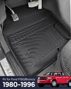 CreekT® for Ford F150 & Bronco Floor Mats 1980-1996, for F250/F350 1980-1997 All Weather Floor Mats, Custom Fit for Ford F-150 & Bronco, 2-Piece Front Set Rubber Heavy Duty Classic Truck Accessories
