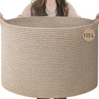 INDRESSME 115L Extra Large Woven Blanket Baskets for Storage, Toy Organizers and Storage Rope Baskets for Boys Girls Kids，Bur
