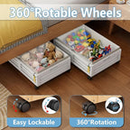 Under Bed Storage Containers with Wheels, Larger Bamboo Wood Under Furniture Storage Containers with Dust Bags，Rolling for Sh