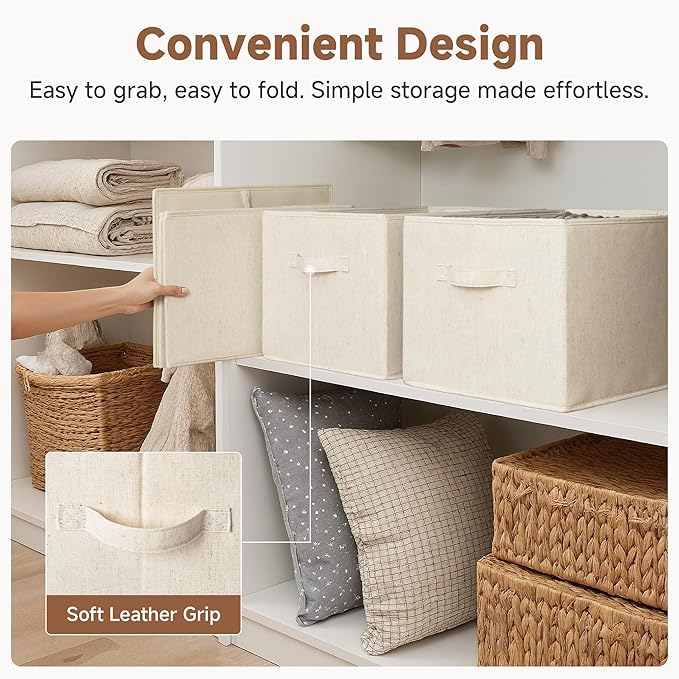 StorageWorks Closet Organizers and Storage Bins, Shelf Baskets for Clothes Storage, Fabric Storage Bins for Organization, Bei