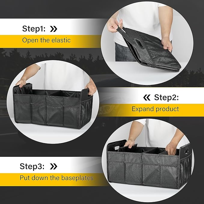 YSSOA Car Trunk Organizer, Collapsible 2 Compartment Non Slip Bottom, Waterproof Car Storage Box, 600D Oxford Polyester Sturdy
