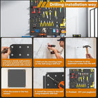 Peg Board,Total 32” x 32”, 68PCS Heavy Duty Metal Pegboard with Hooks, 4 Pack Black Peg Board Panels, 50lbs Load Capacity Eac