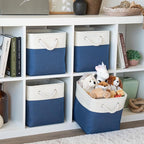 OrganiHaus 11x11 Cube Storage Bins 4 Pack, Foldable Cube Storage Organizer w/ Rope Handles, Collapsible Fabric Bins for Toys,