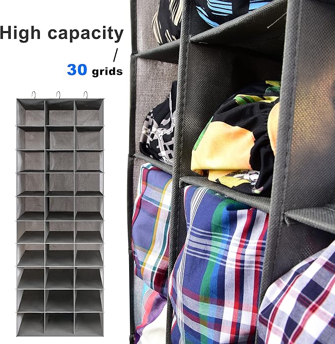 Libeder Hanging Closet Organizers - 30 Section Shoe Shelves, Space Saving Shoe Holder Grey