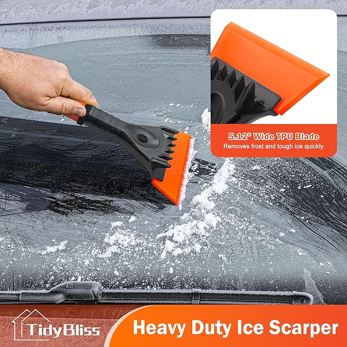 Ice Scraper for Car Windshield, 5 inches Wide TPU Blade, Frost Remover with Ergonomic Foam Grip for SUV Truck Glass Window (Orange)