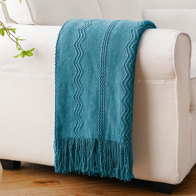 BATTILO HOME Teal Blue Throw Blanket for Couch, Decorative Throw Blanket for Sofa Bed Room Home Decor, 50"x60"