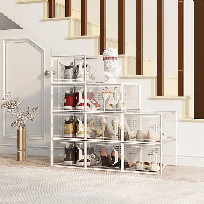 SEE SPRING X-Large Shoe Storage Box Fit Size 11, Clear Plastic Stackable Shoe Organizer for Closet, Space Saving Sneaker Shoe