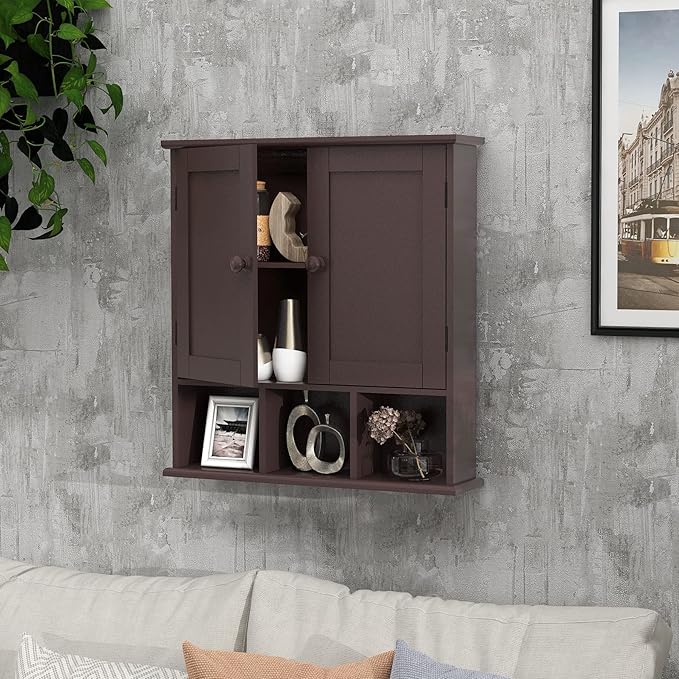 TaoHFE Brown Medicine Cabinets,Bathroom Wall Cabinet with 2 Door Adjustable Shelves,Over The Toilet Storage Cabinet,Espresso 