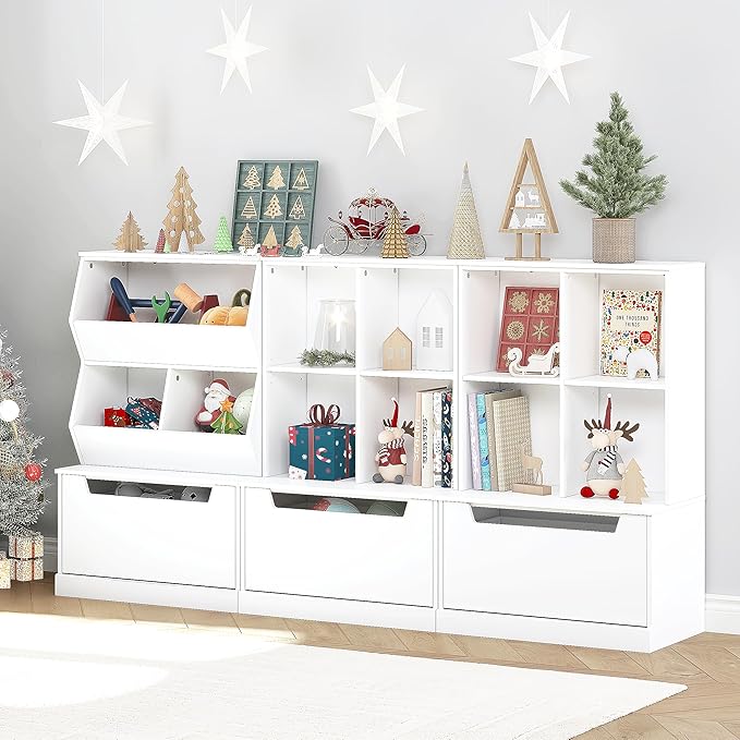 UTEX Kids Toy Storage Organizer, Bookshelf for Kids and Bookcase with Drawer, Children Open Storage Cubby for Playroom Nurser