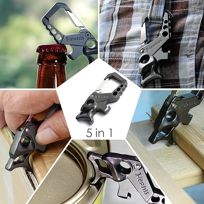 Hephis Skull Heavy Duty Key Chain,Car Emergency Escape Tool, Seat belt Cutter,Bottle Opener,Carabiner Car Key Chains
