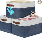 OrganiHaus Large Fabric Storage Baskets for Shelves 3 Pack, 15x11in Closet Storage Bins, Canvas Storage Bin for Organizing, C